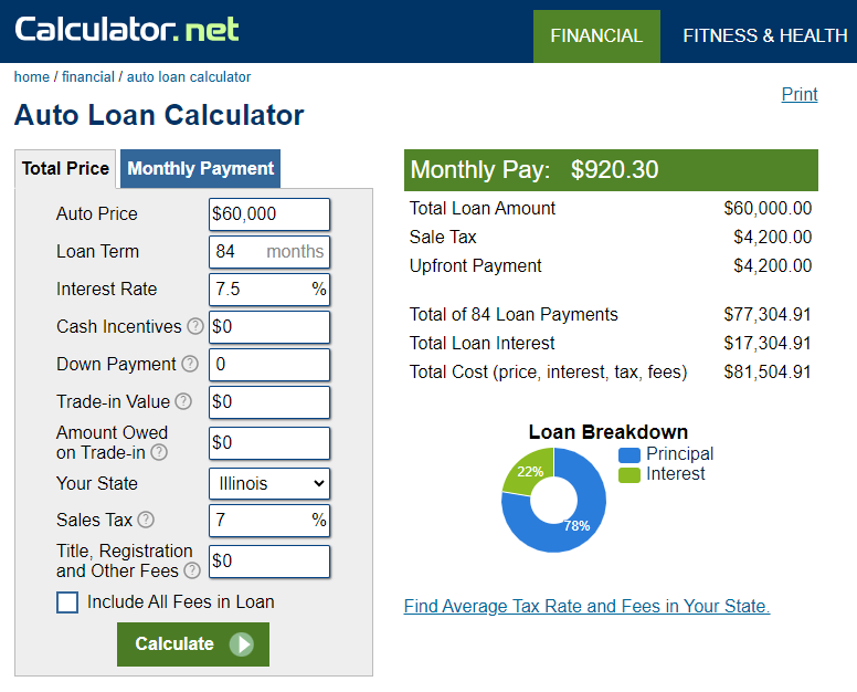 Loan Calculator Screenshot